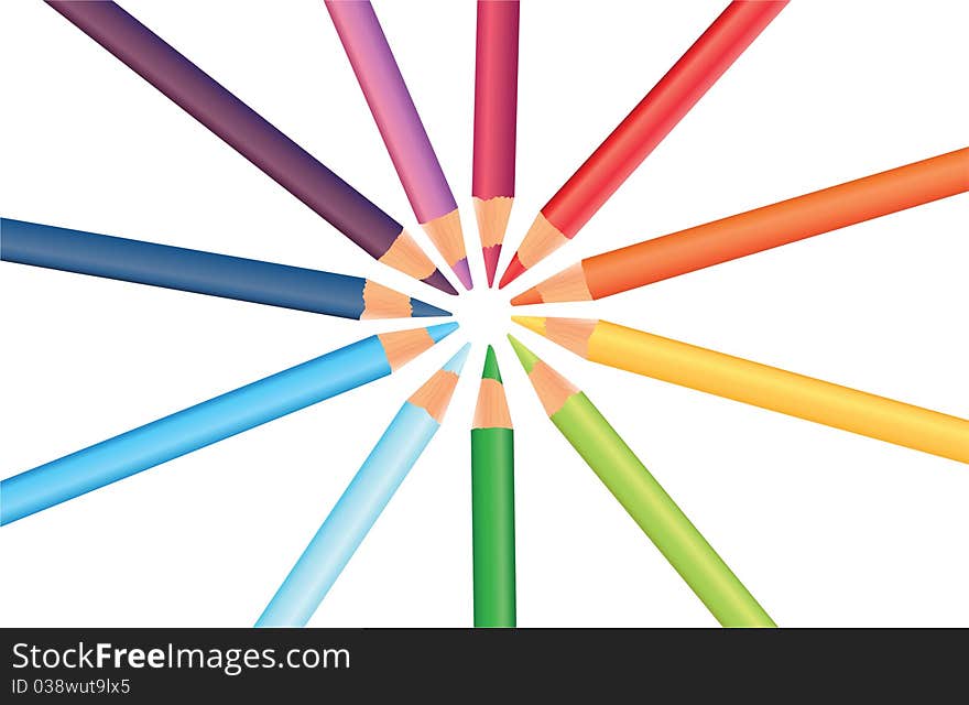 Multicolored rainbow pencils in a circle, vector. Multicolored rainbow pencils in a circle, vector