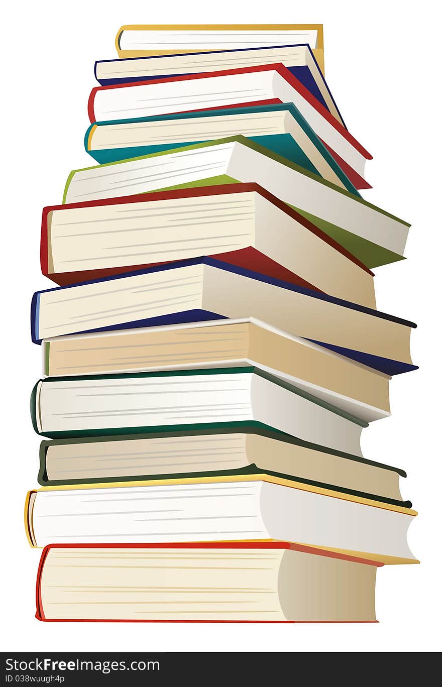 Big stack of books with multicolored covers, vector. Big stack of books with multicolored covers, vector