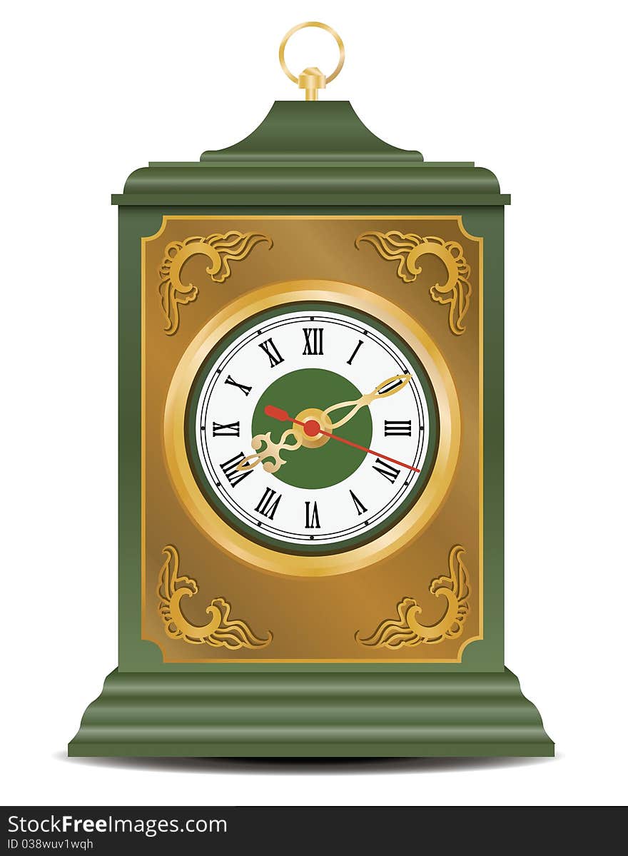 Bronze And Green Antique Clock, Vector