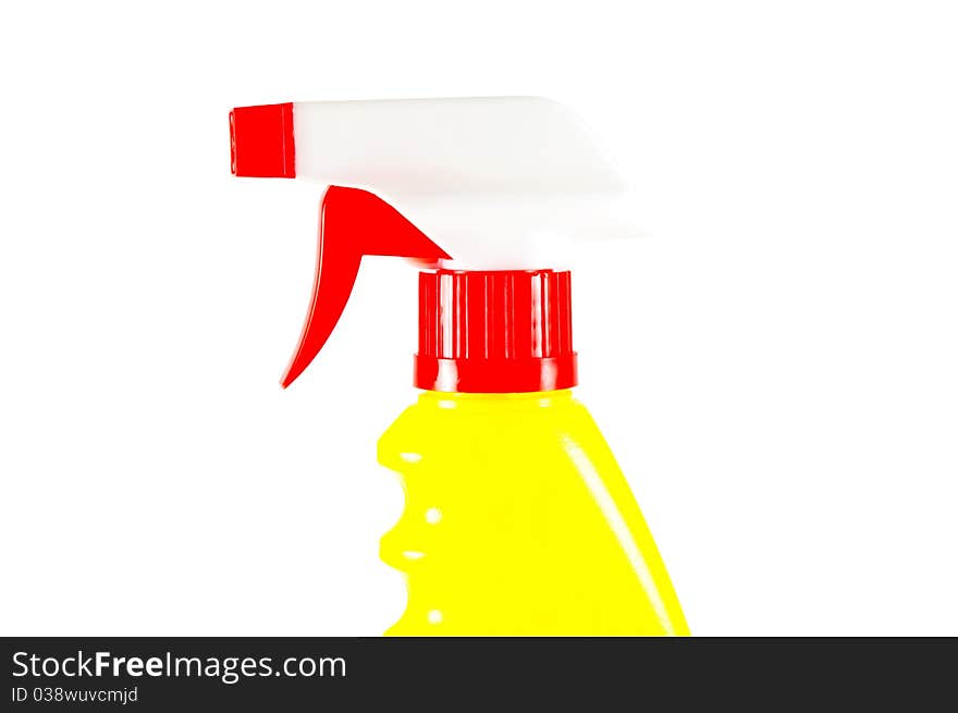 Colorful spray bottle on isolated surface