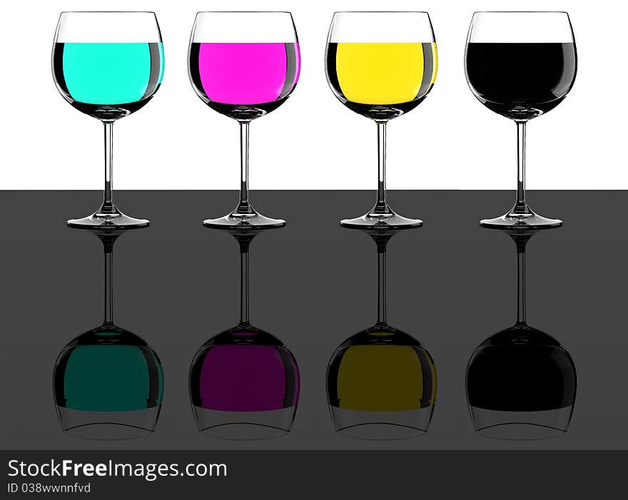 Four CMYK wine glasses