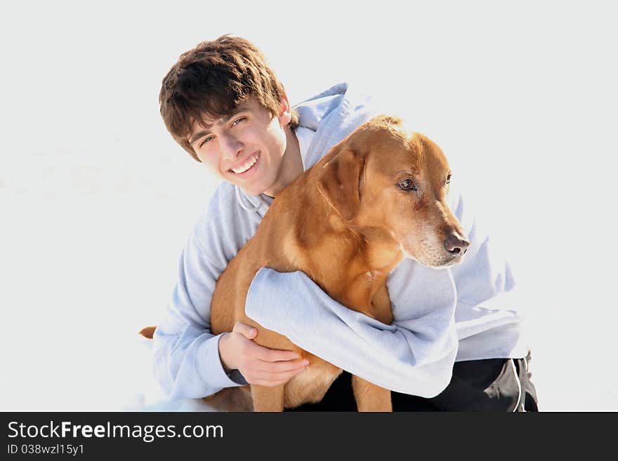 Cute  Teen Boy Smiling with Dog