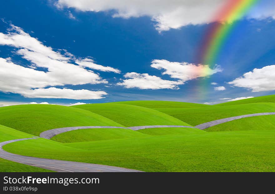 Blue sky and rainbow