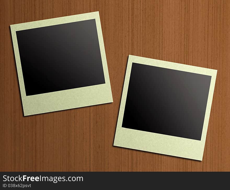 Blank photos on a wood background illustration