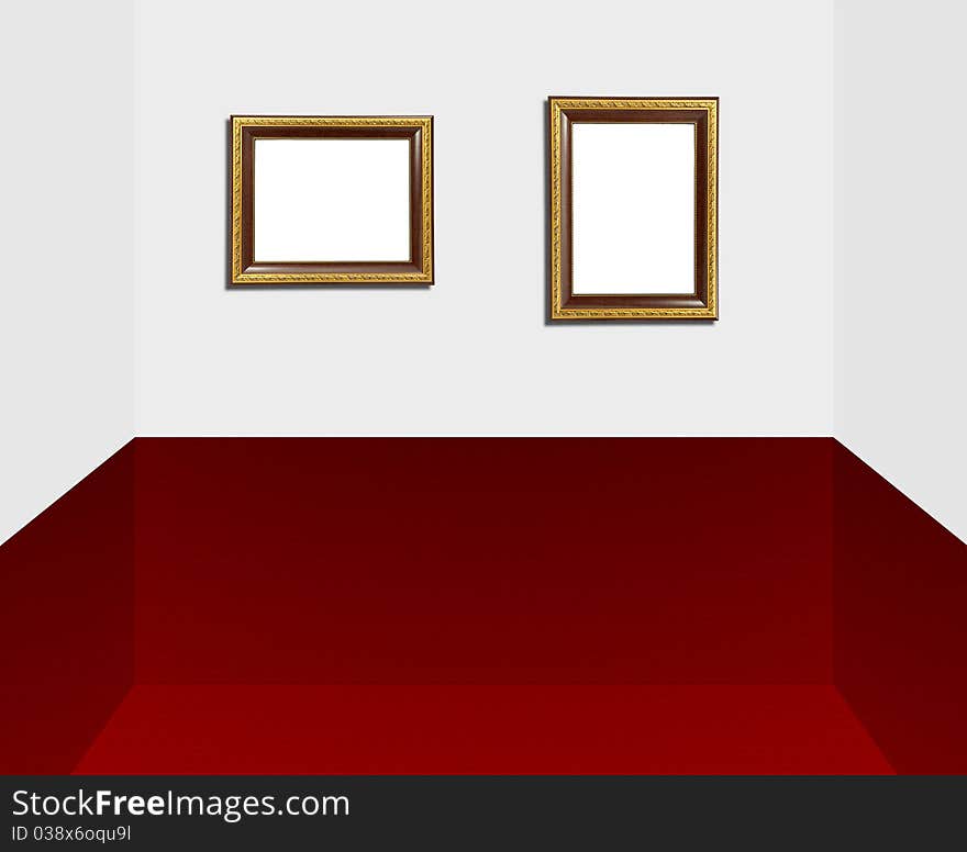 Gold frame in modern red room