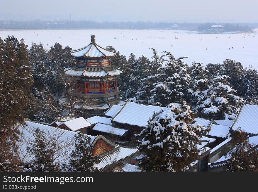 The snowscape of Summer Palace,beijing ,china.