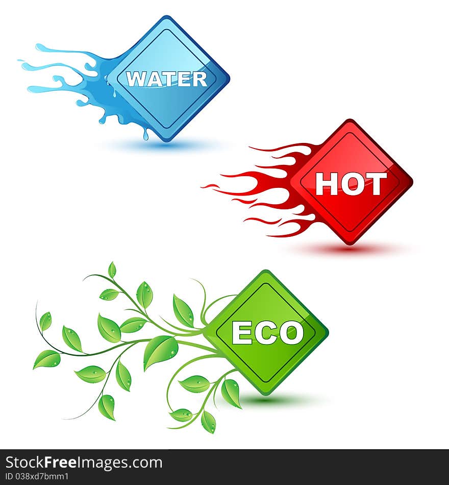 Illustration of different element like water fira and eco on isolated background. Illustration of different element like water fira and eco on isolated background