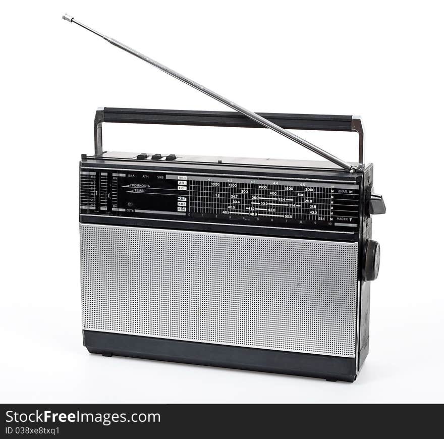 Old radio on white background