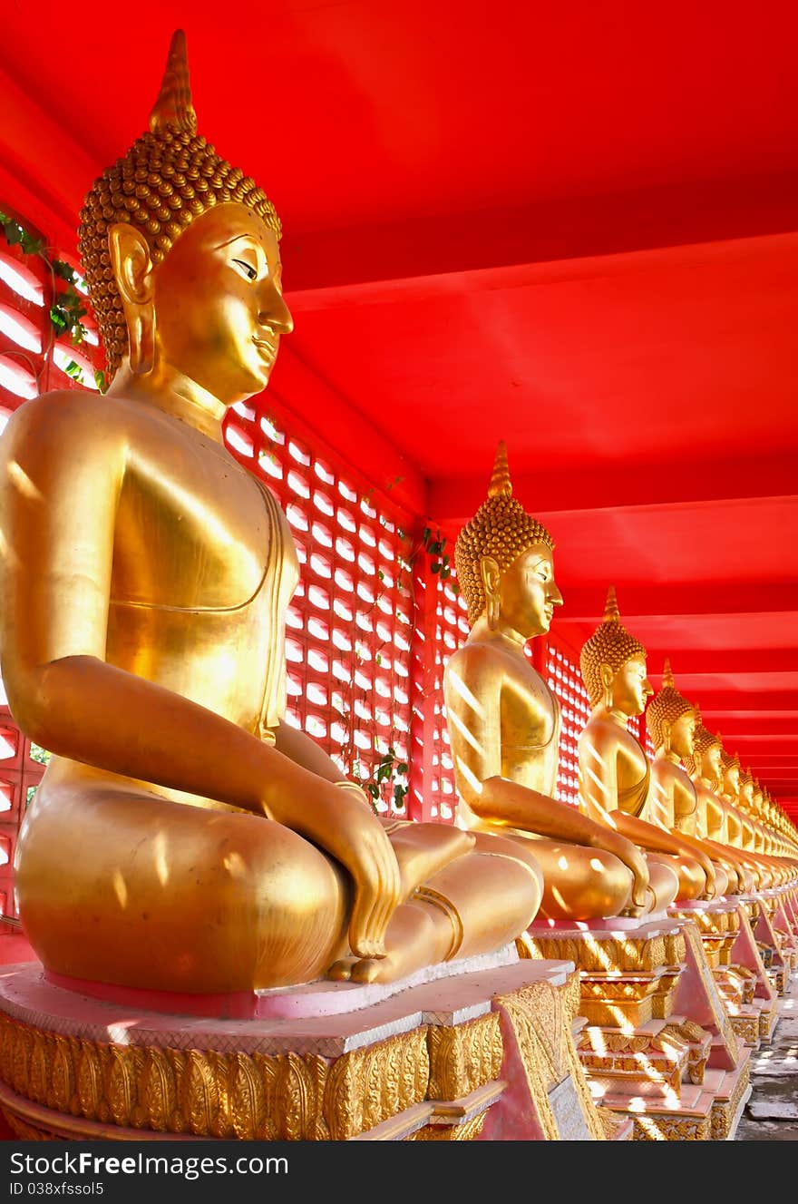 Buddha image in a row