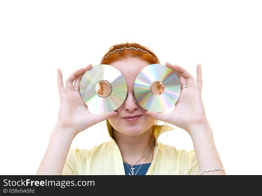 Redhead young woman holding a CD