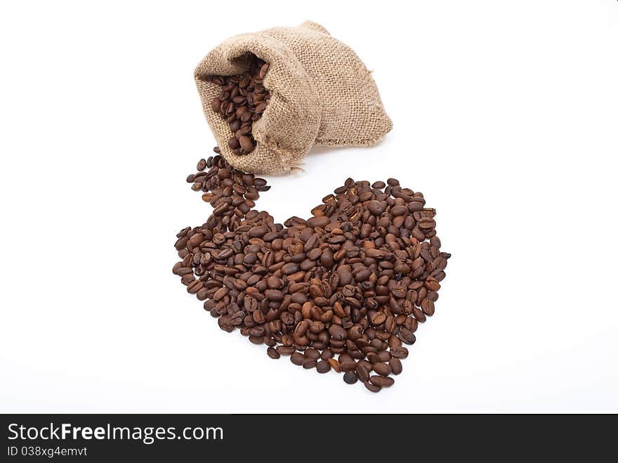 Burlap sack with coffee heart