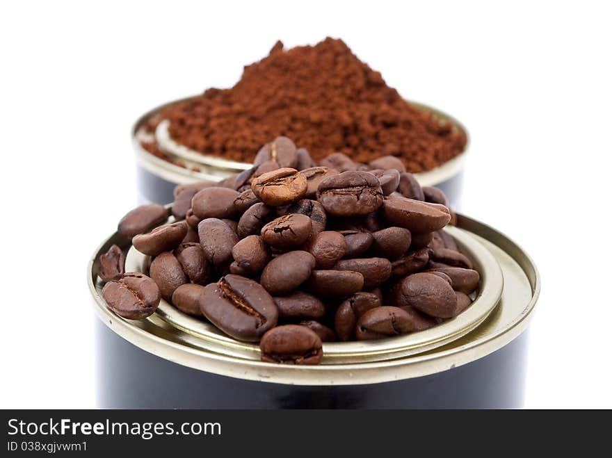 Coffee Beans In Tin Cans