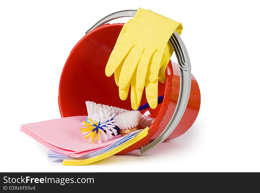 Red plastic bucket isolated