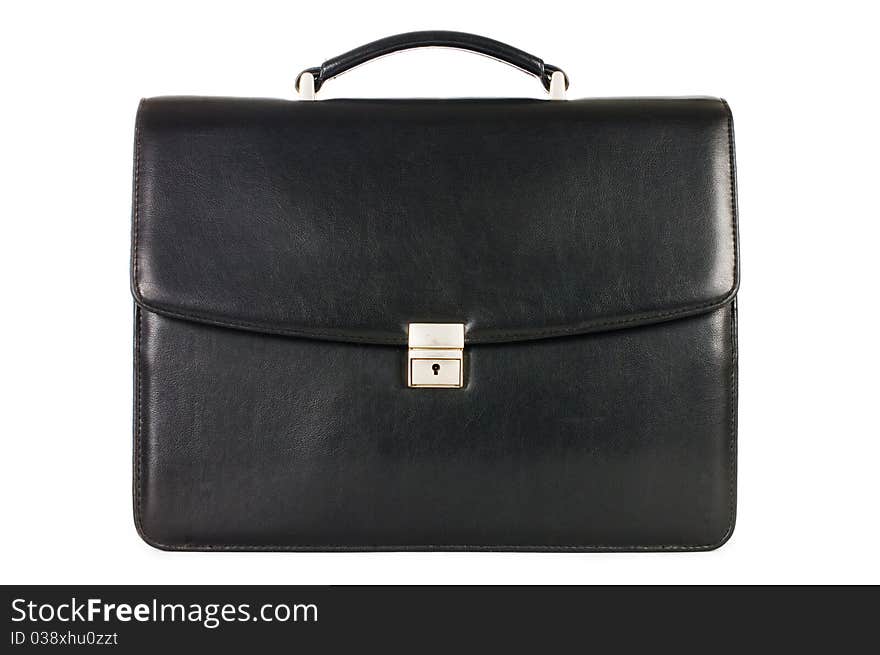 Fashionable leather briefcase on a white background