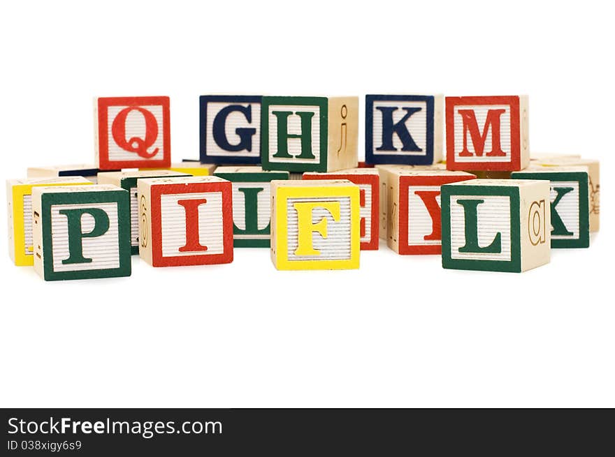 Cubes with letters on white background