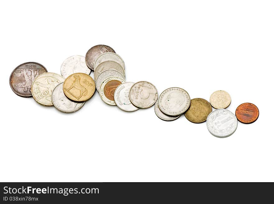 Old coins isolated on white background