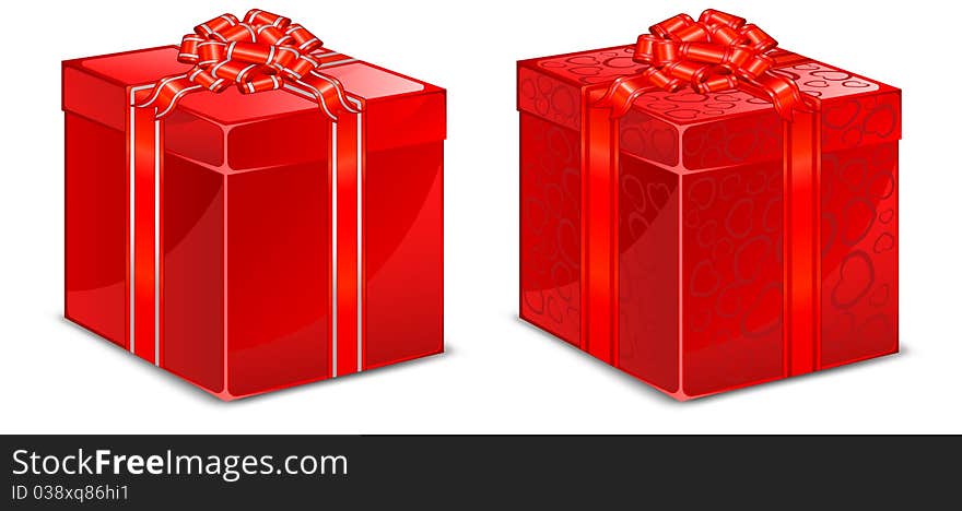 Red box with bow for present on white background  illustration