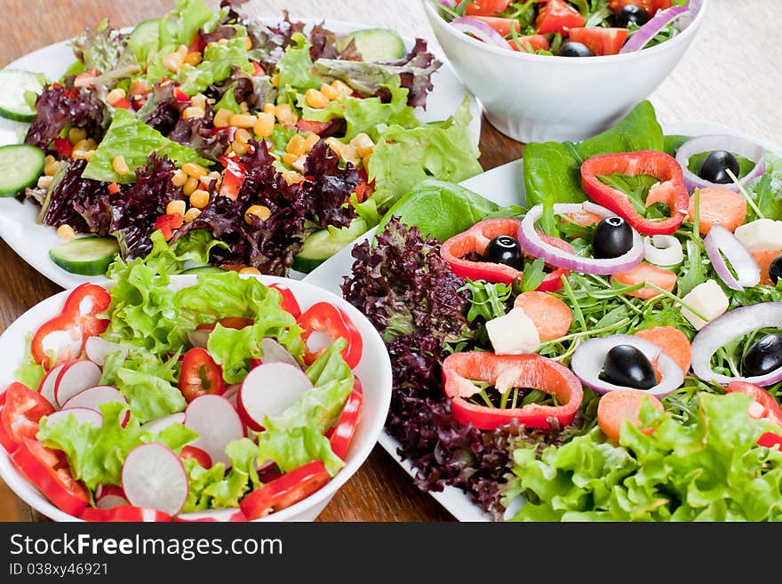 Healthy fresh salad setting on table.