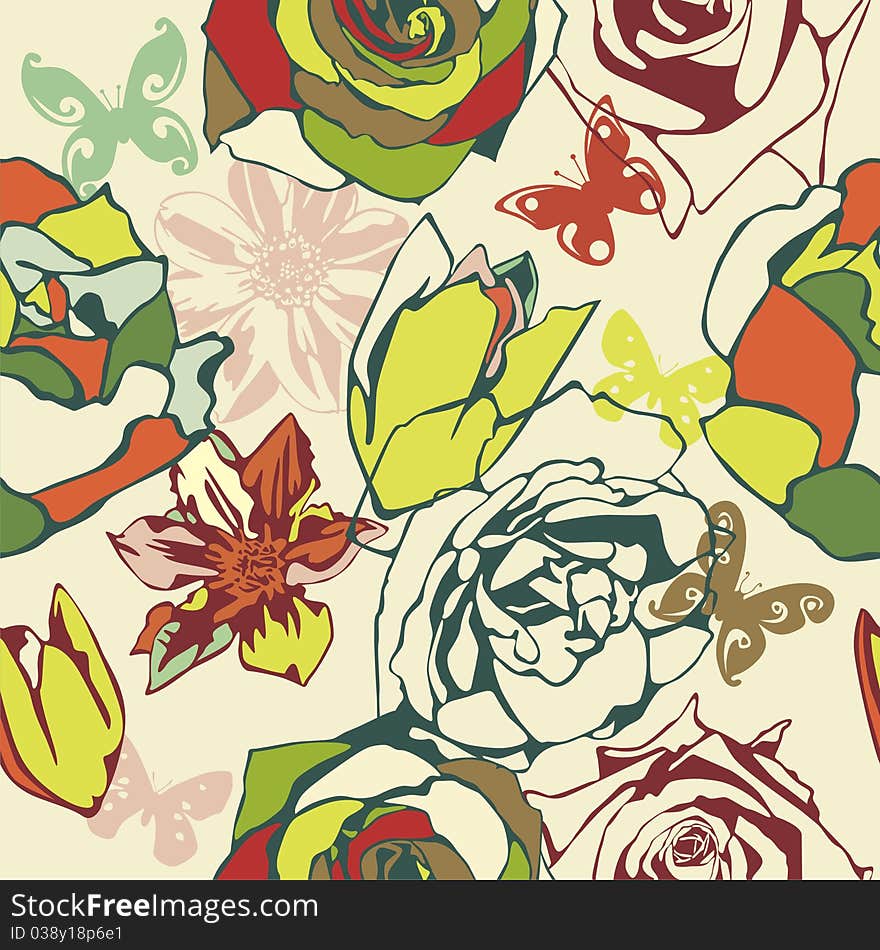 Vector texture consist of flowers on beige background. Vector illustration. Vector texture consist of flowers on beige background. Vector illustration