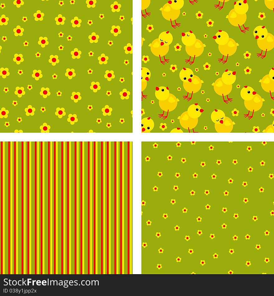 Backgrounds with chickens, with stripes, flowers