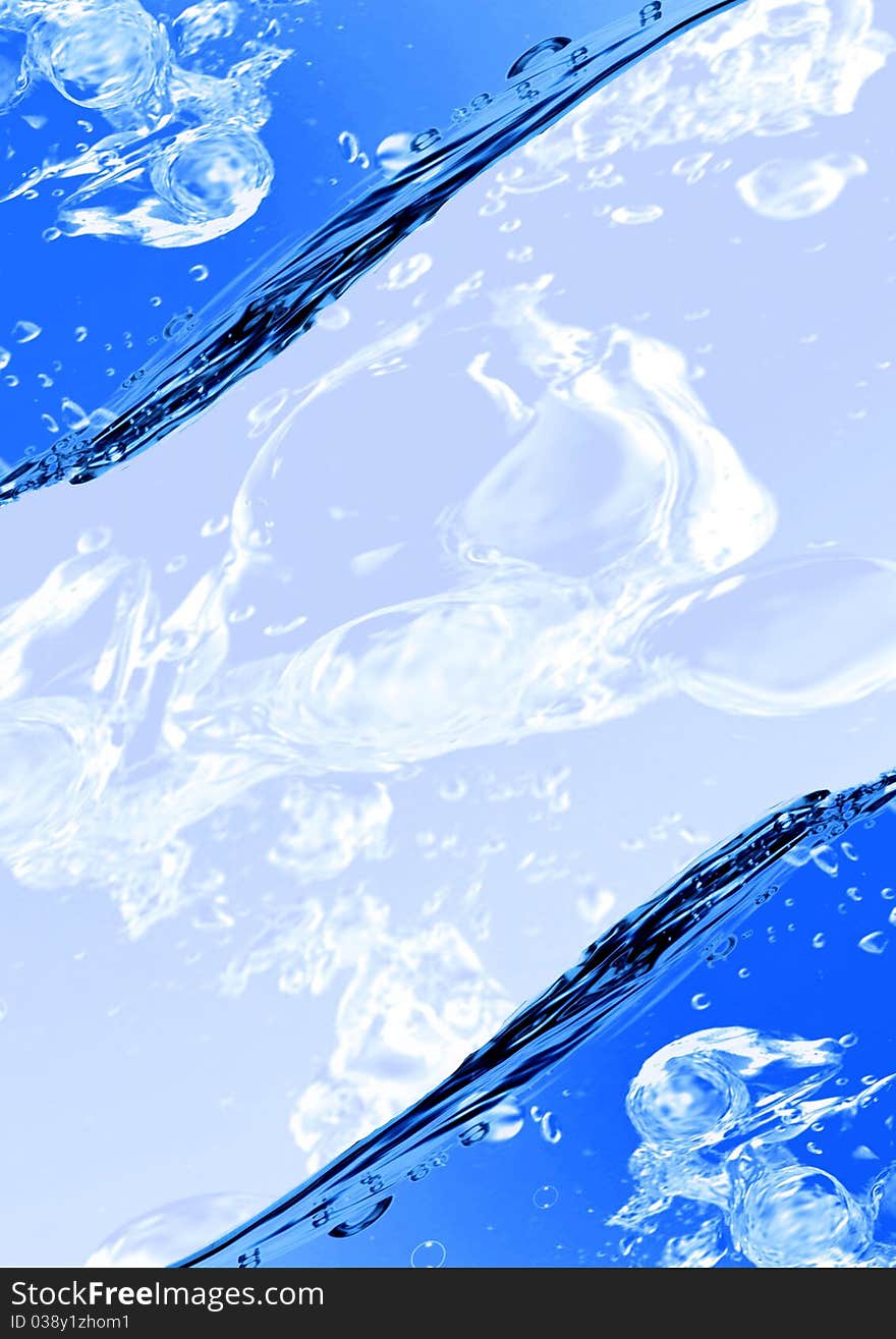 Blue water and water splash on a white background