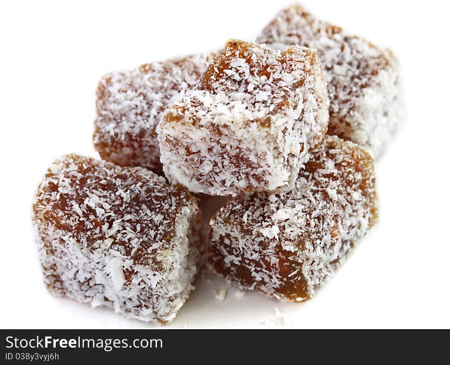 Stack of turkish delight with coconut