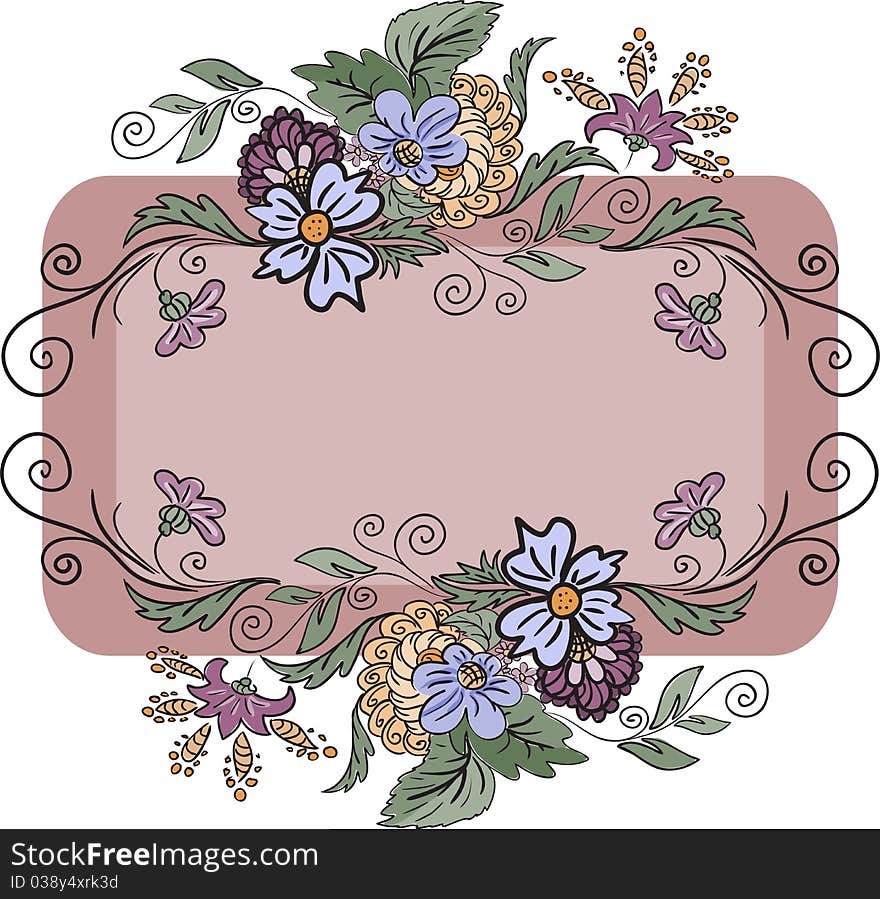 Horizontal frame is made of hand-drawn flowers. Horizontal frame is made of hand-drawn flowers