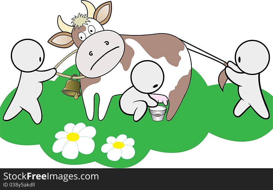 Three man share cow