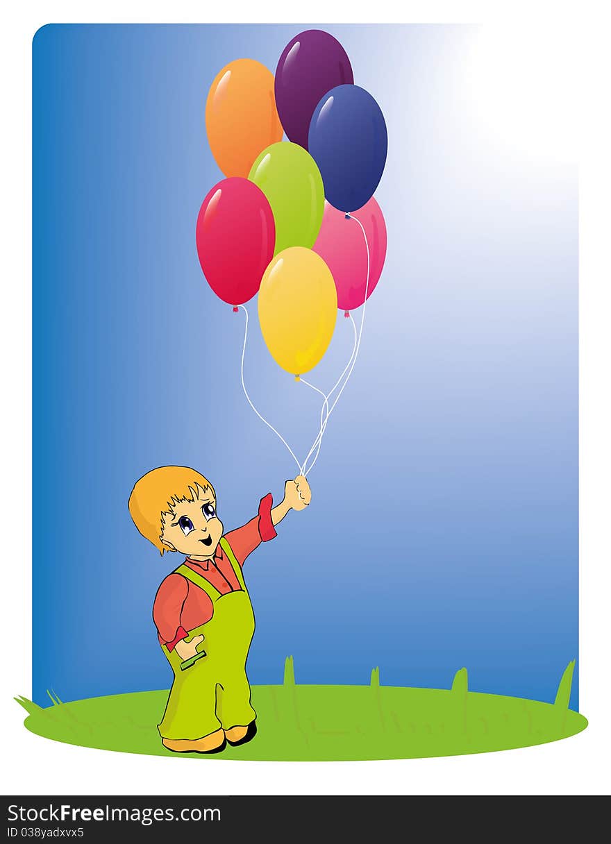 Small boy with many colored balloons. Small boy with many colored balloons