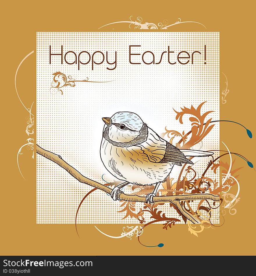 Happy easter bird greeting card