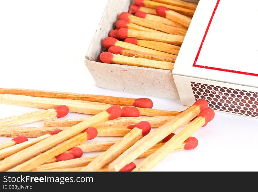 The match box and matches isolated on white background