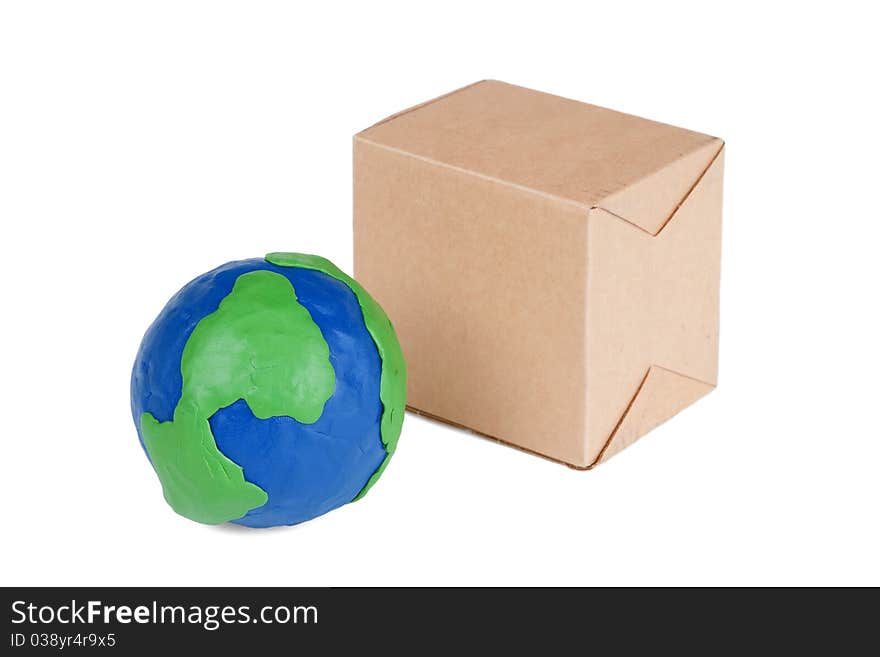 The carton and model of the globe on a white background. The carton and model of the globe on a white background