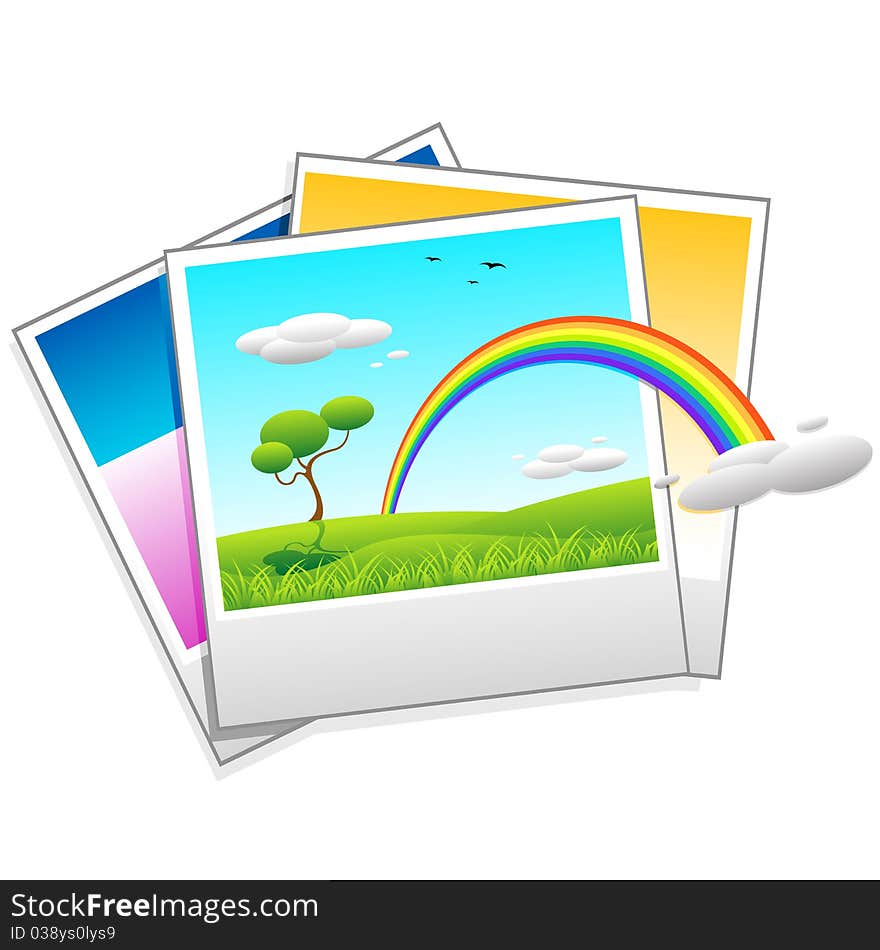 Illustration of polaroid photo of landscape on isolated background