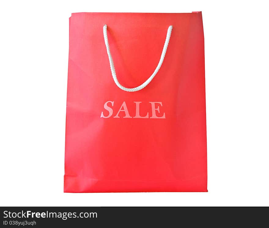 Red paper bag and sale text isolated