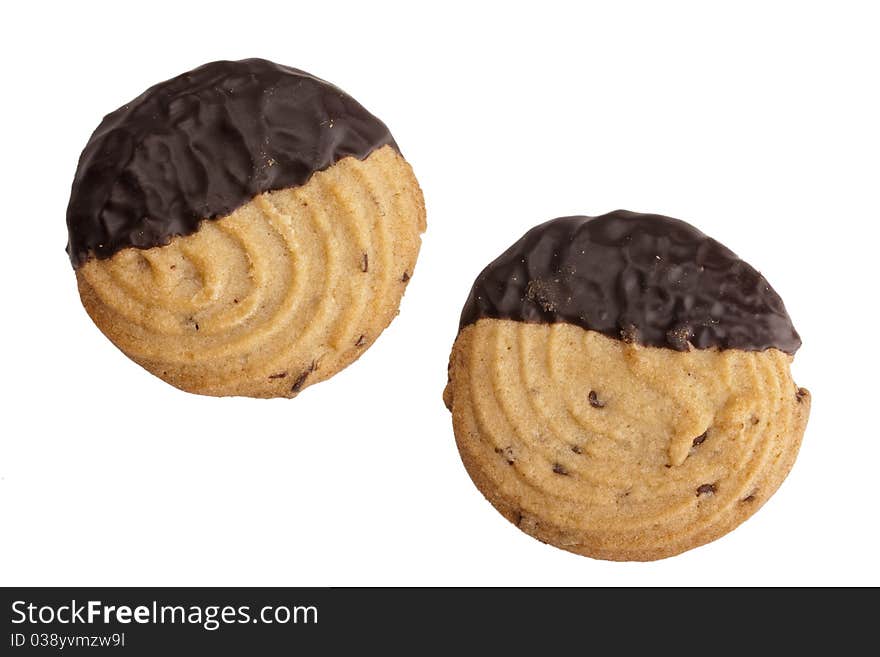 Biscuit dough with chocolate on a white background. Biscuit dough with chocolate on a white background.