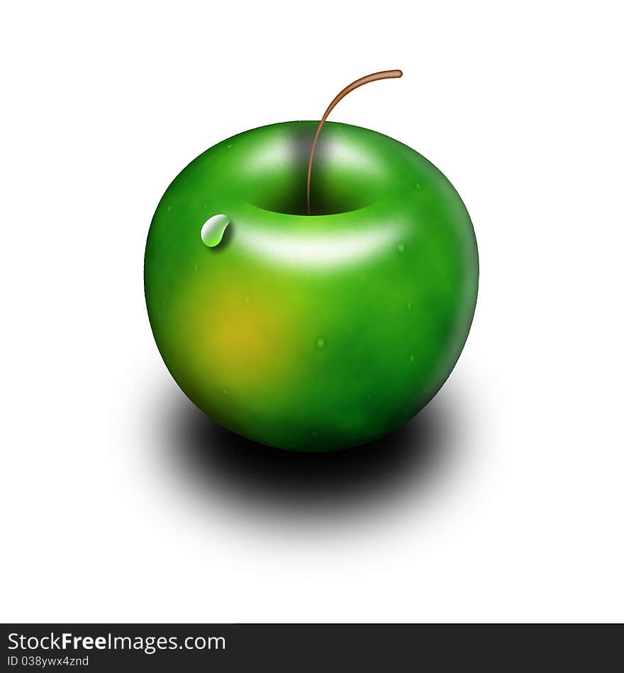 Isolated green delicious juicy apple with water drop. Isolated green delicious juicy apple with water drop