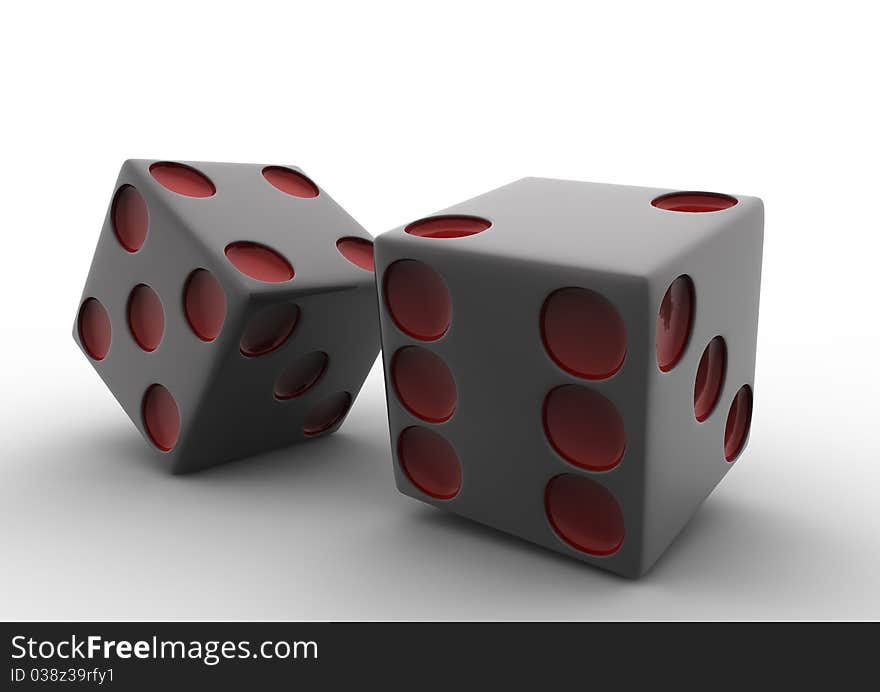 2 3D red and white dice on white backgound