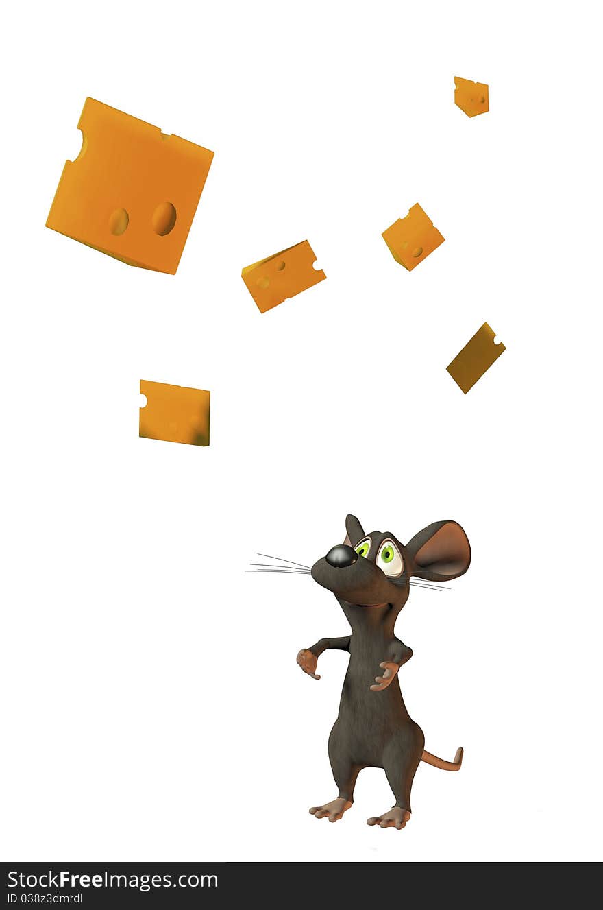 Cheeky mouse juggling with wedges of cheese