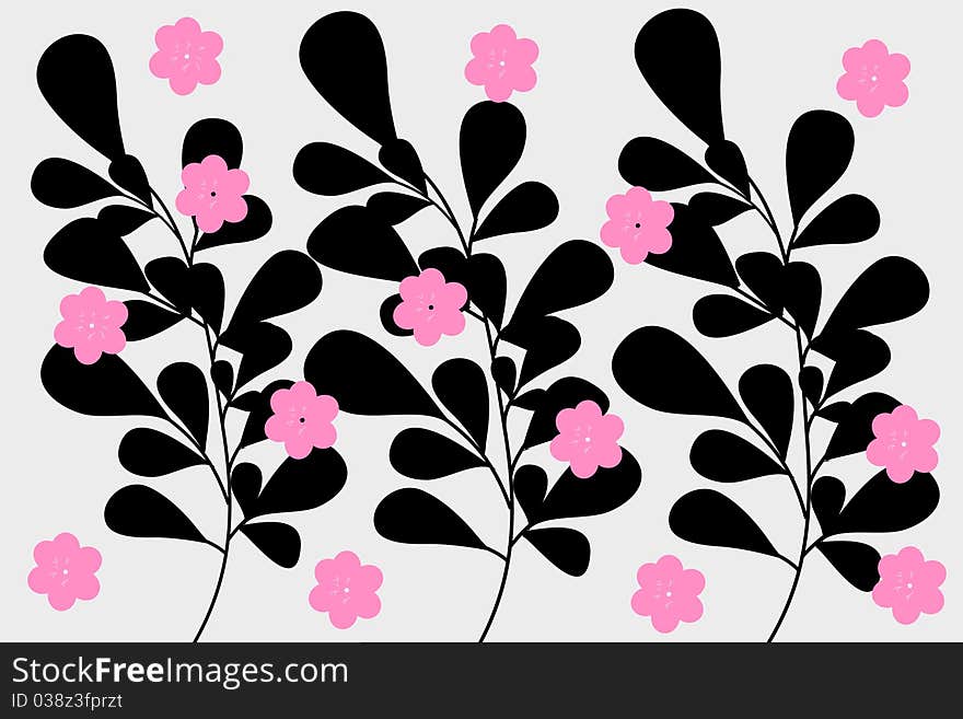 Branch pink and gray background with little pink flowers. Branch pink and gray background with little pink flowers