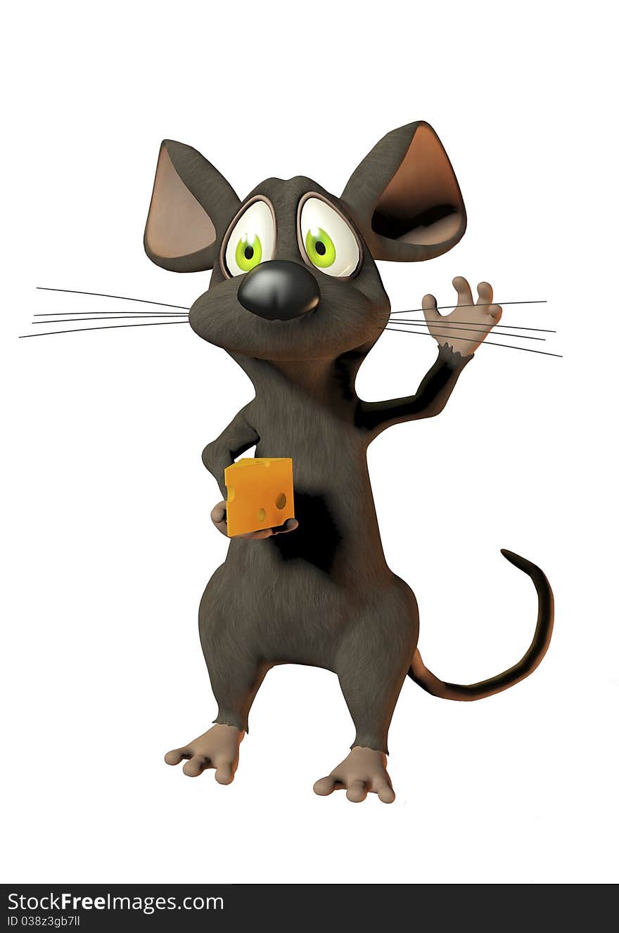 Cheeky cartoon mouse holding a wedge of cheese