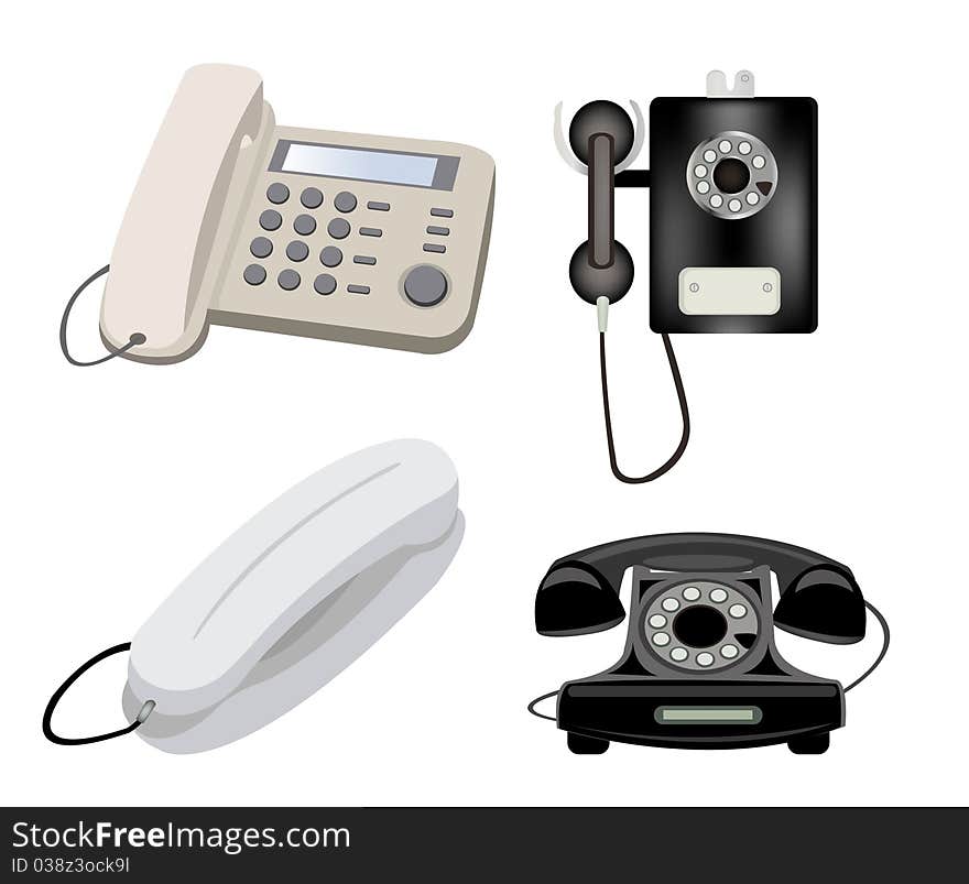 Varied stationary telephones on white background. Varied stationary telephones on white background