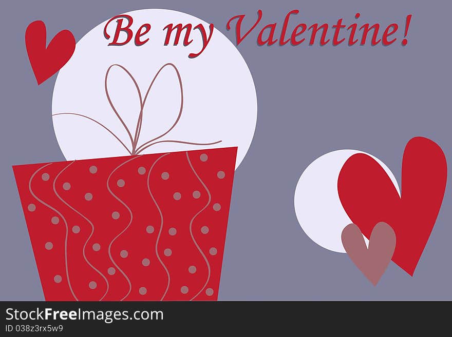 Valentine's gift box on blue background with hearts