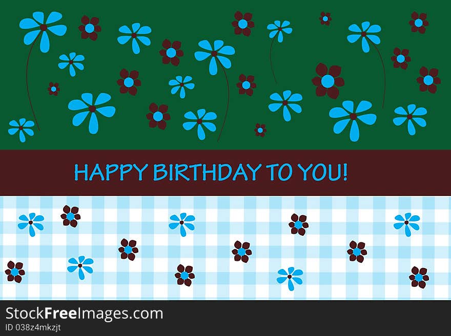 Birthday card on green with flowers and birthday message