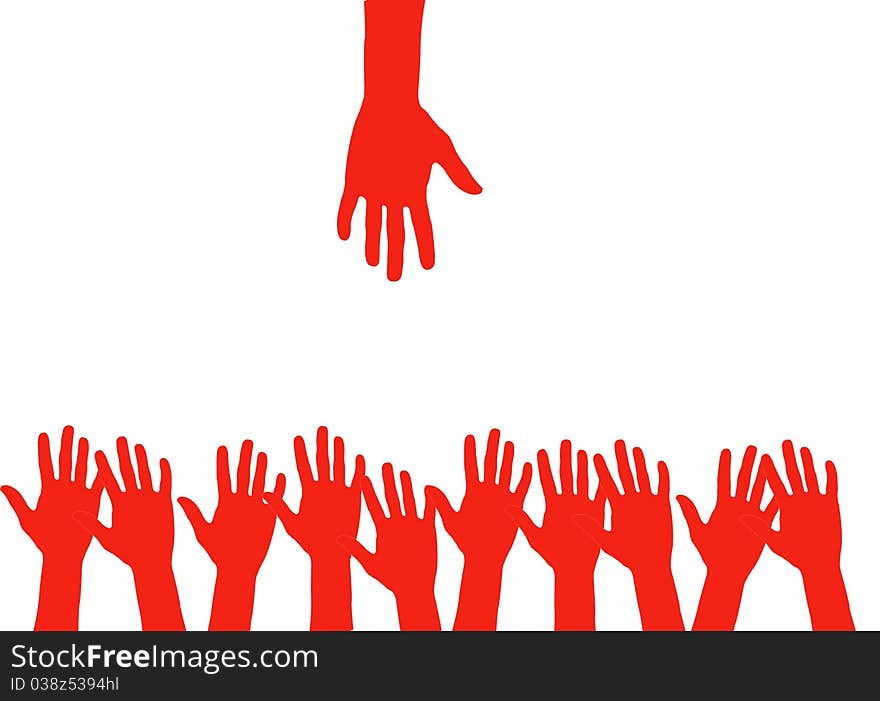 Red hand sign illustration and white background