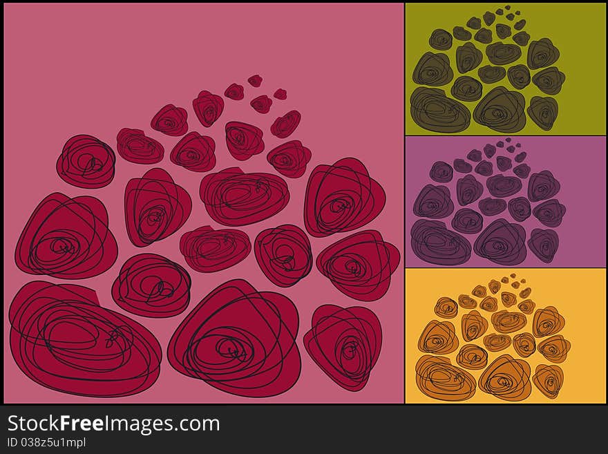 Four sets of colorful roses in different colours. Four sets of colorful roses in different colours