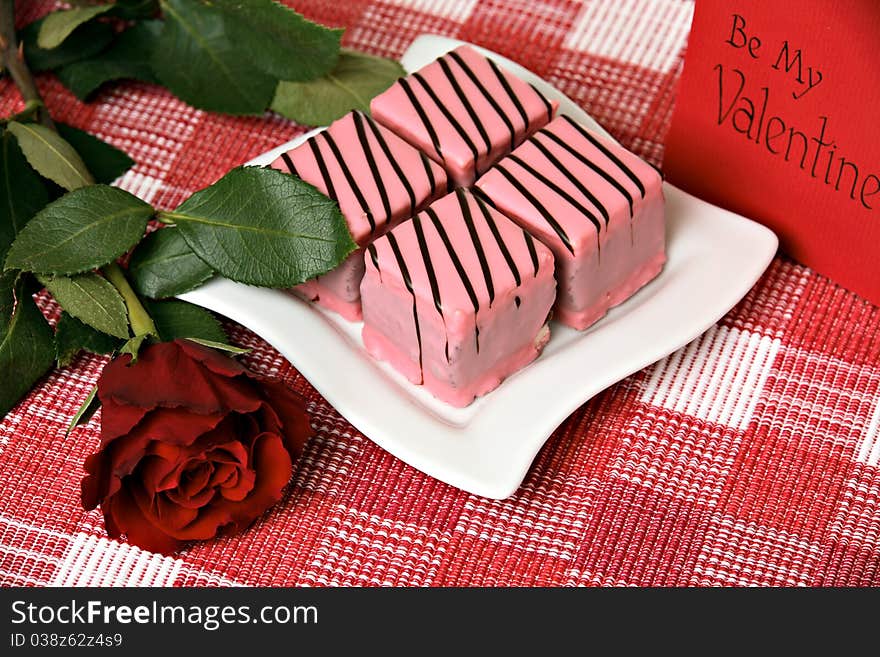 Valentine's day card with rose and cakes