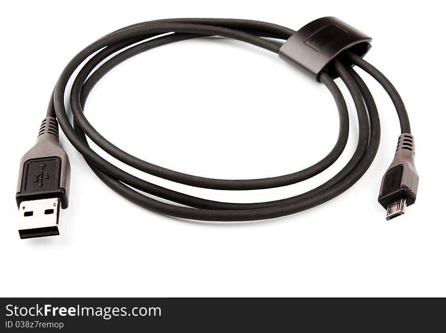 Black usb cable isolated on white background. Black usb cable isolated on white background