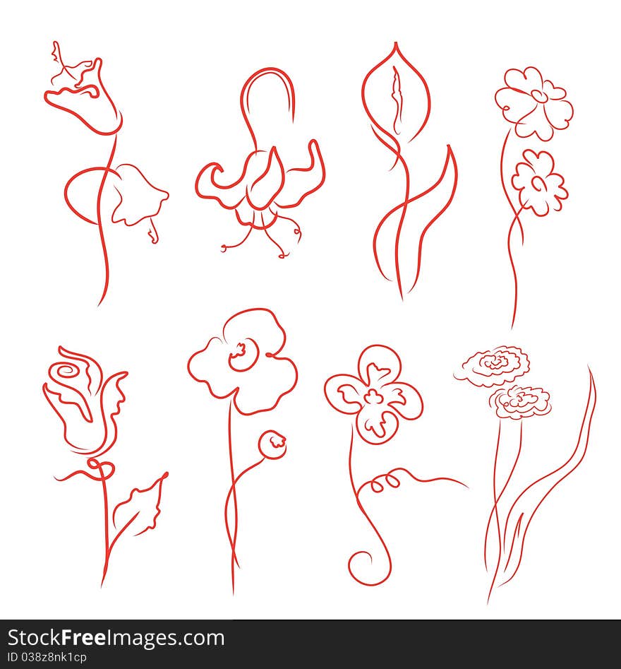 Vector illustration of flowers Design Set made with simple line only