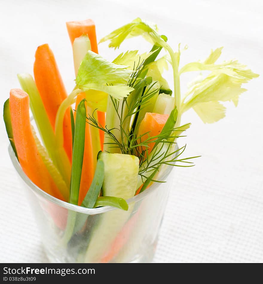 Delicious fresh vegetable appetizer in glass