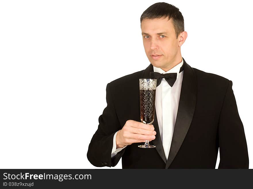 The elegant man prefers red sweet grape wine. The elegant man prefers red sweet grape wine